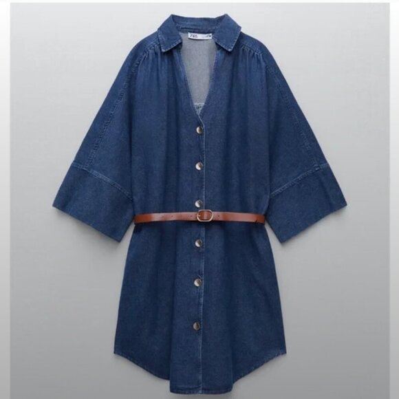 Zara Limited Edition Denim  Mini Dress(WITHOUT BELT) Size S NEW WITH TAG! - Picture 4 of 7